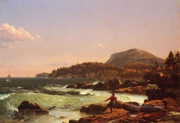  Hudson Oil Painting - View of Newport Mountain Mount Desert scenery Hudson River Frederic Edwin Church